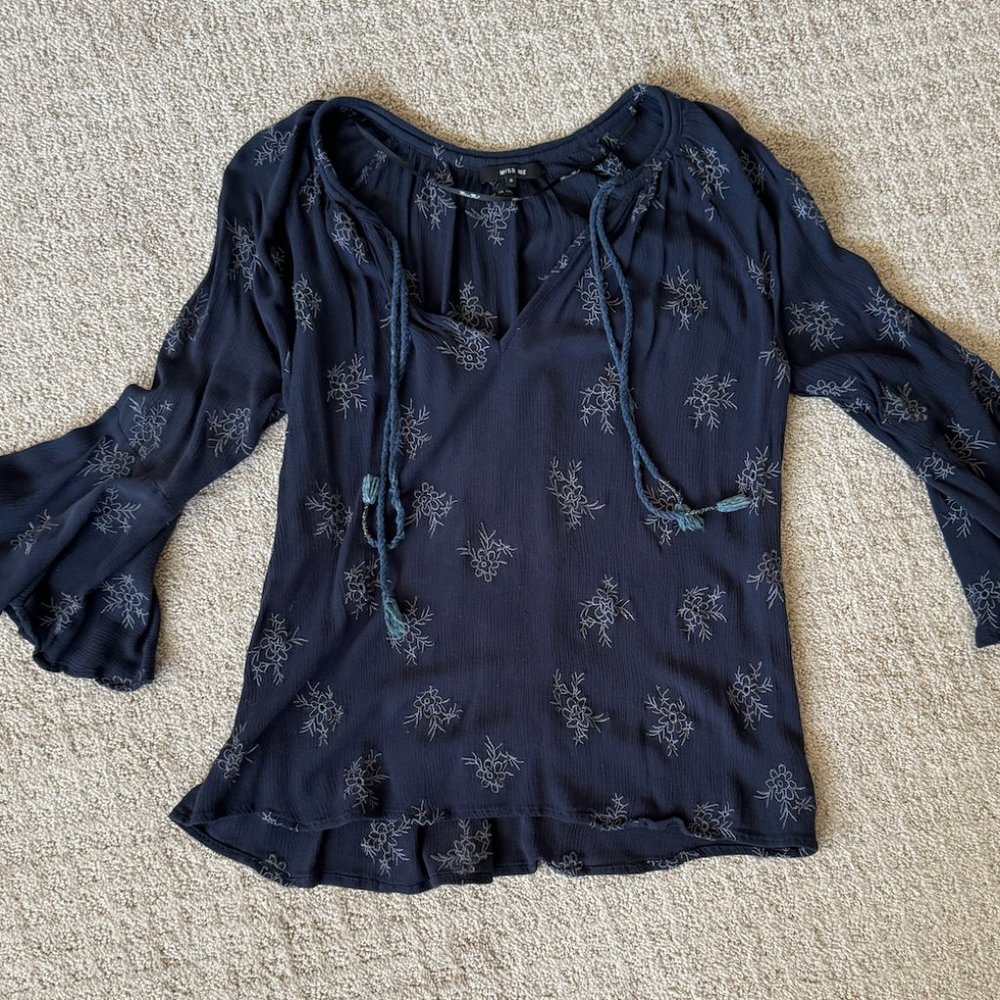 Miss Me Women’s S Long Sleeve Navy Boho Shirt